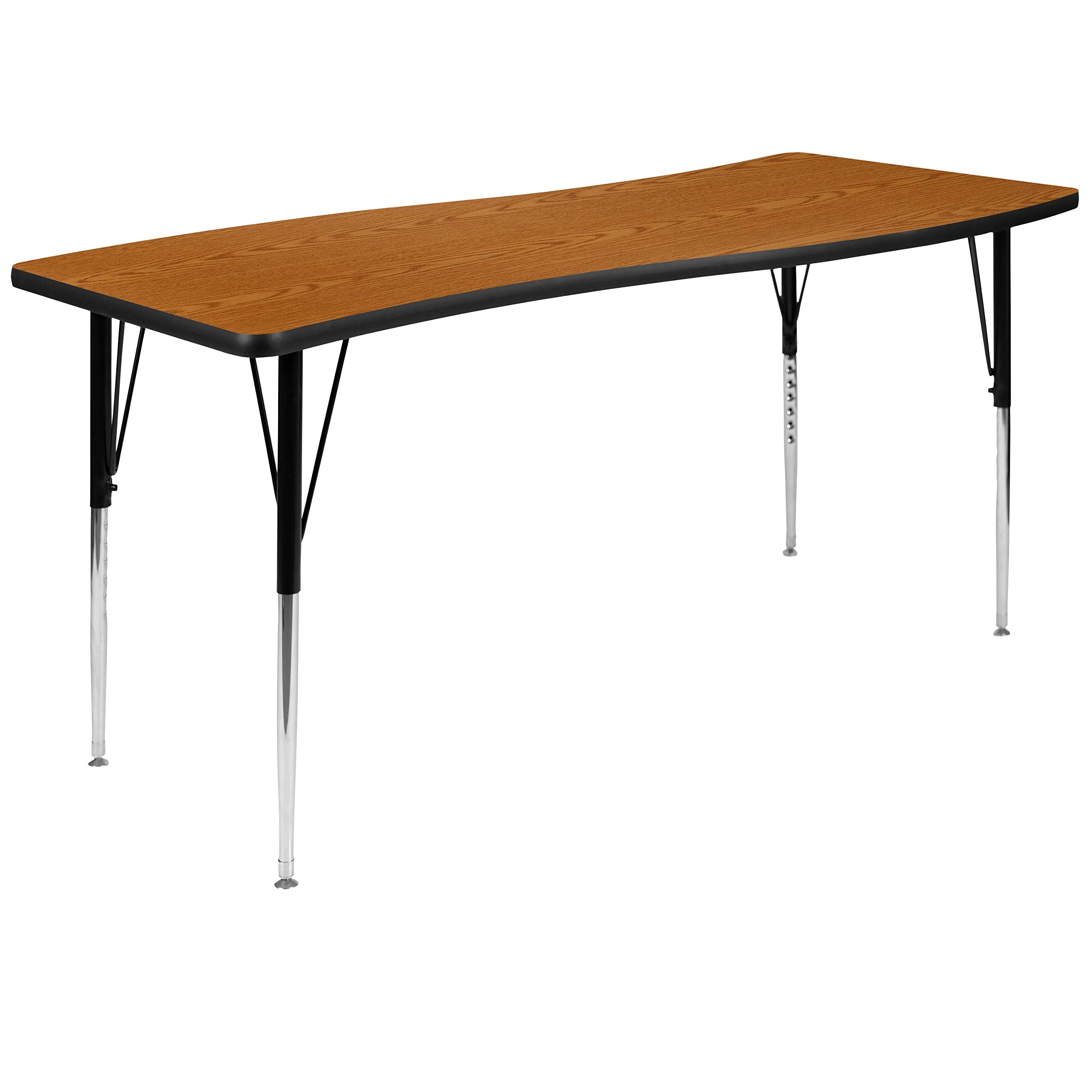 Flash Furniture Wren 26"W X 60"L Rectangular Wave Flexible Collaborative Oak Thermal Laminate Activity Table - Standard Height Adjustable Legs